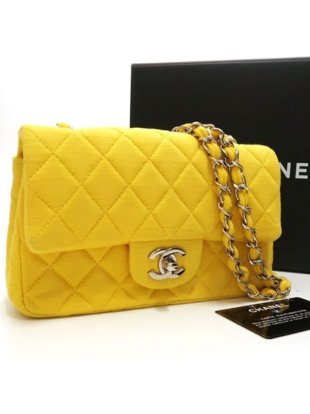 Chanel Quilted 20 Chain Shoulder Bag No 19 Cotton Yellow Mini